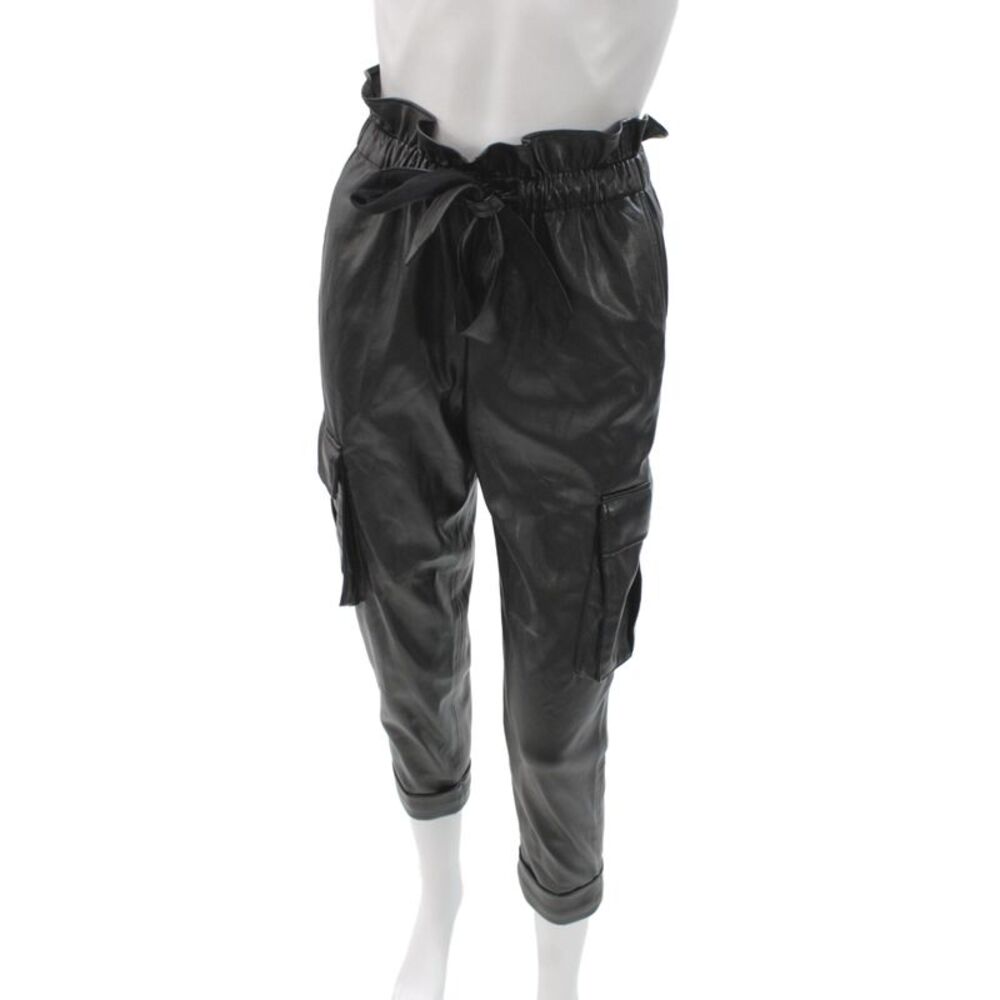 Cami NYC Womens Black Faux Leather Cargo Pants Drawstring Size 2XS